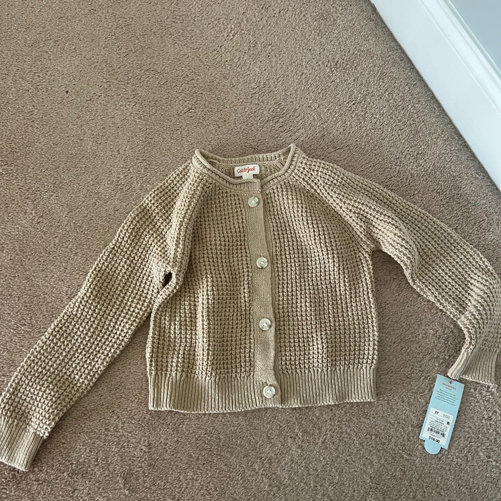 NWT Cat & Jack Beige Knit Button-Front kids Sweater